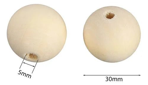 Pack 50 Cuentas De Madera Color Natural Para Macramé - 30mm/25mm/20mm - Baúl de Ayün
