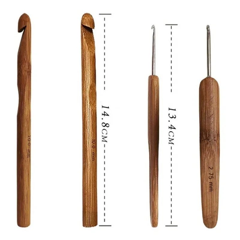 Set De 20 Palillos Crochet De Bambu Con Estuche - Baúl de Ayün
