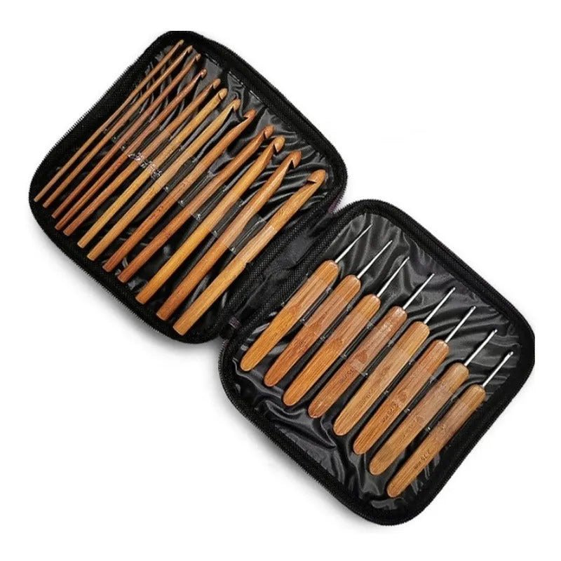 Set De 20 Palillos Crochet De Bambu Con Estuche - Baúl de Ayün