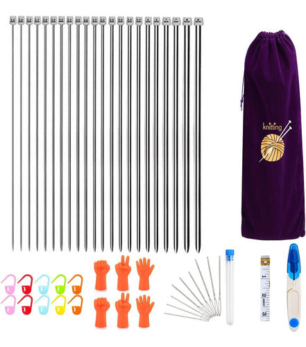 Set de Palillos Rectos y Accesorios para Tejer – 51 Piezas en Estuche