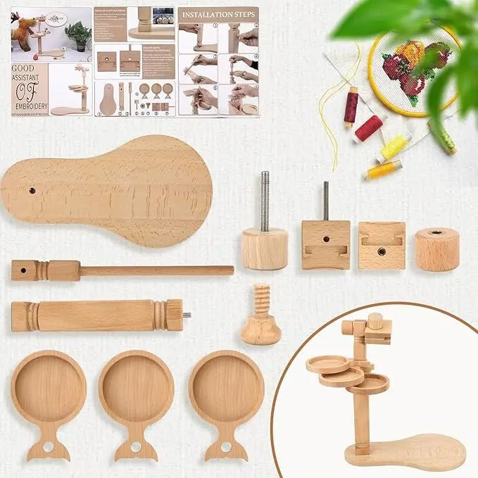 Soporte De Bordado De Madera Con Bandejas Giratorias
