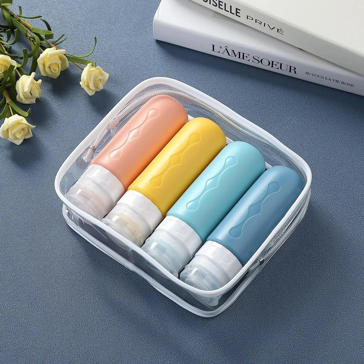 Set 4 Botellas De Viaje 90ml Silicona Contenedores Shampoo