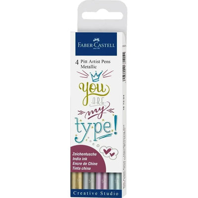 Set 4 marcadores metálicos Pitt Artist Pen Metallic Lettering Faber Castell - Baúl de Ayün