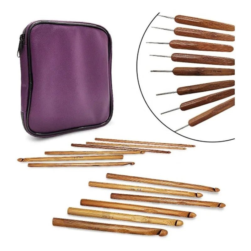 Set De 20 Palillos Crochet De Bambu Con Estuche - Baúl de Ayün